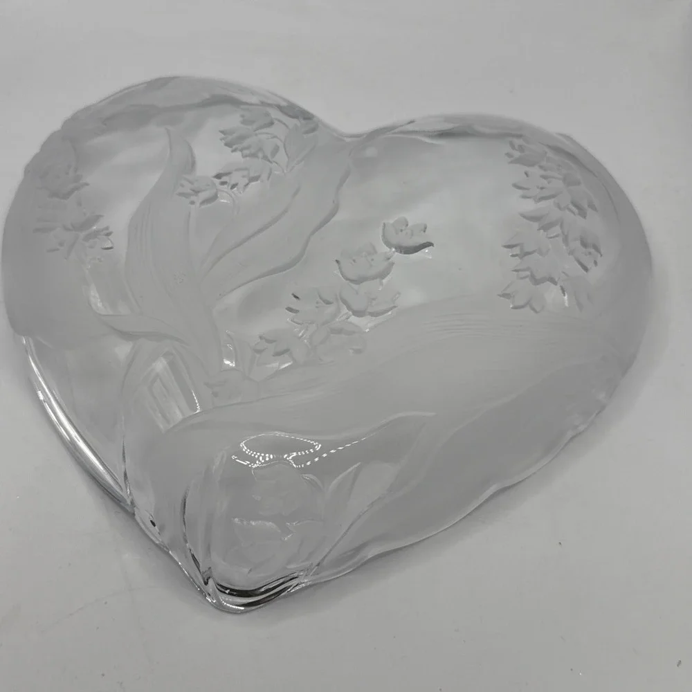 Savior Vivre Crystal Heart Platter Lily Of‎ The Valley Clear Frosted Glass 10